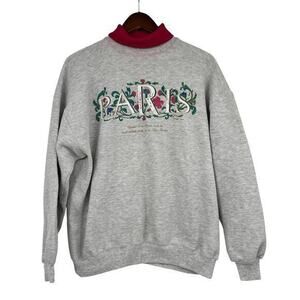 Vintage Paris France gray pullover mockneck sweatshirt flower florals size XL